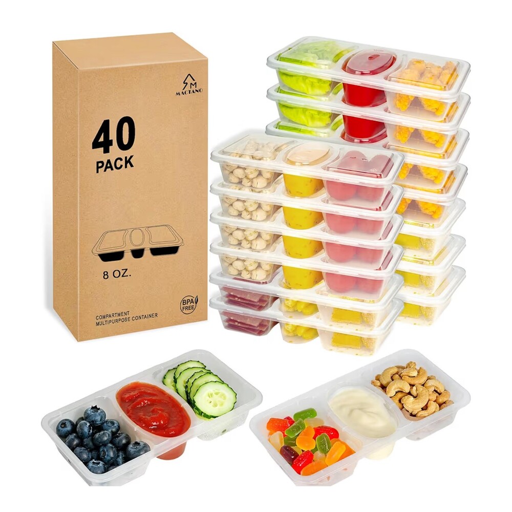 MACTANO 8 OZ Reusable Snack Containers with Lids 3 Compartments New